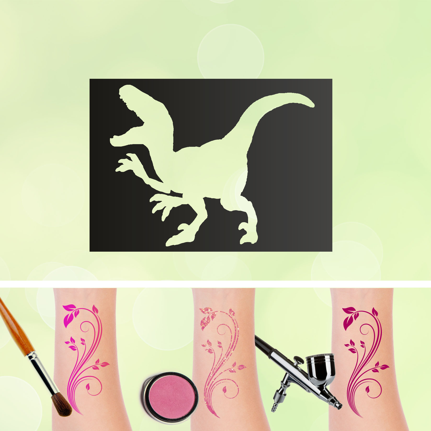 Tattoo Schablonen Dinosaurier V1 Selbstklebend Kinderschminken Airbrush