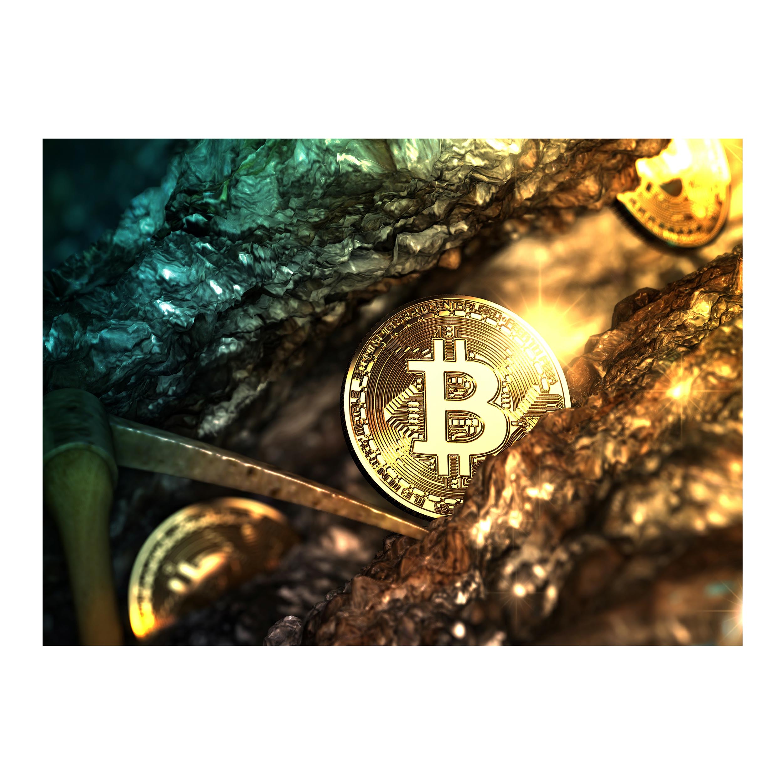 Wandbild Querformat Titel: Bitcoin mining btc krypto Wanddeko Alu Dibond Leinwand Acrylglas Holzbalken Butlerfinish Poster