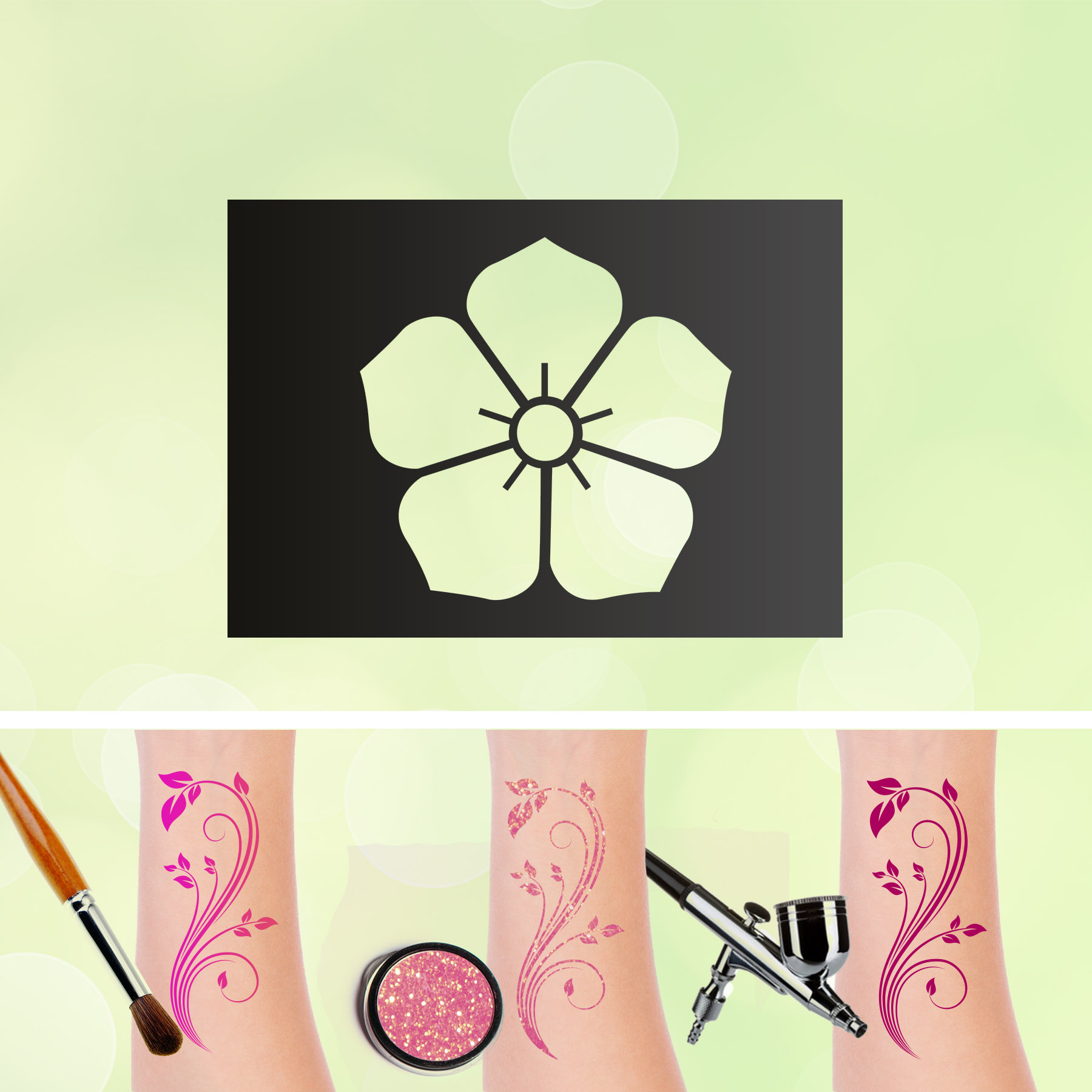 Tattoo Schablonen  Blume V4 Selbstklebend Kinderschminken Airbrush