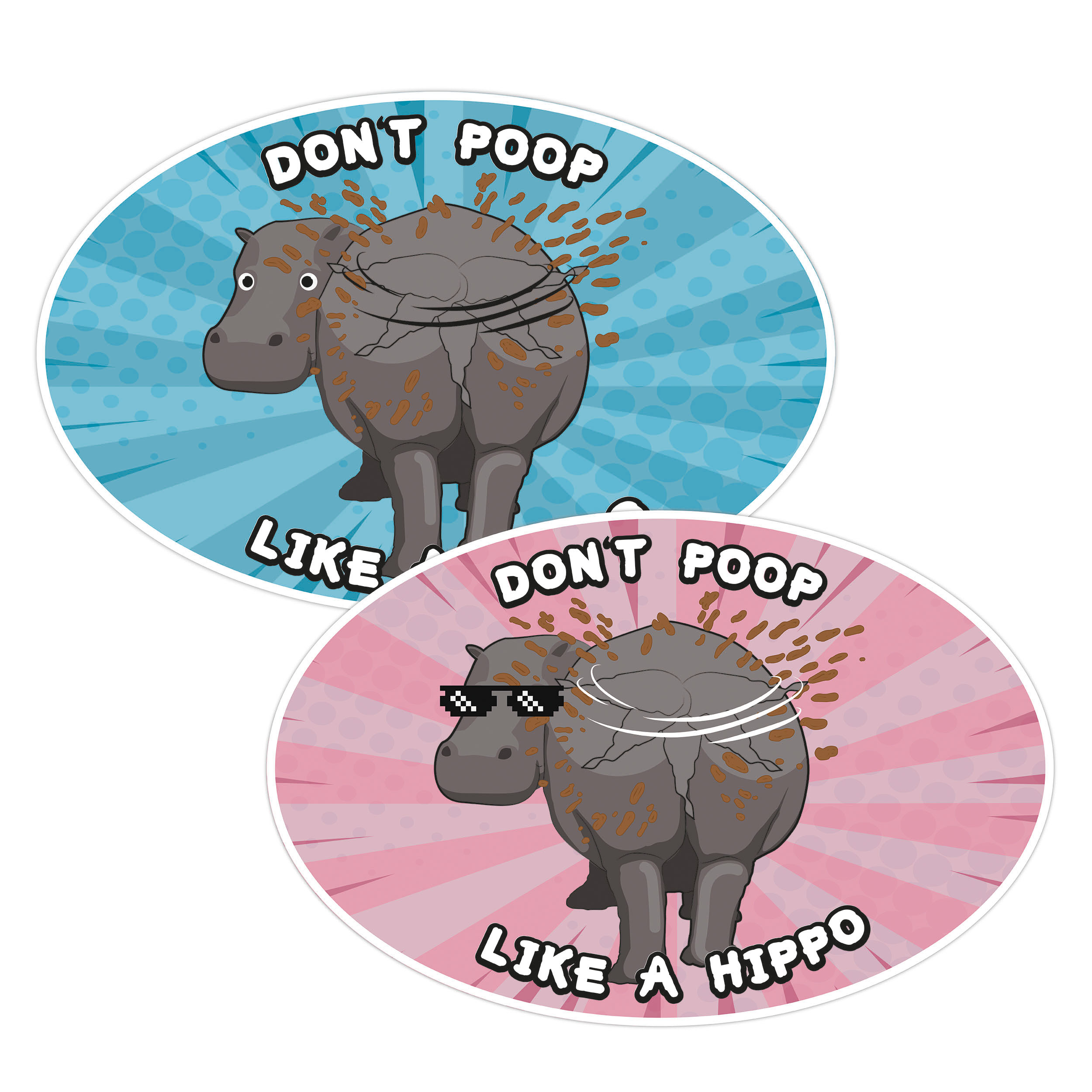 Aufkleber dont poop like a hippo / kacke nicht wie ein nilpferd Sticker FUN selbstklebend
