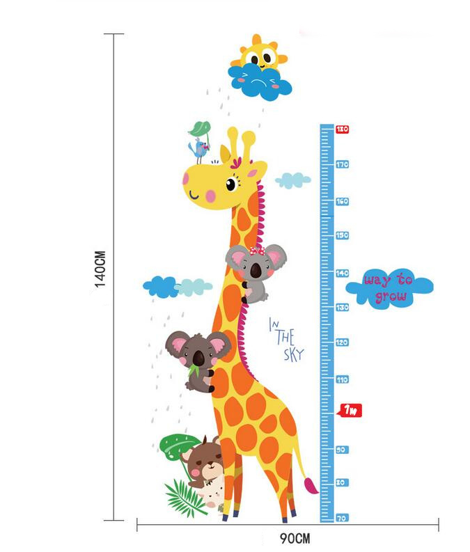 Wandtattoo Kinderzimmer - Messlatte Giraffe Wolke Sonne 70 - 180 cm