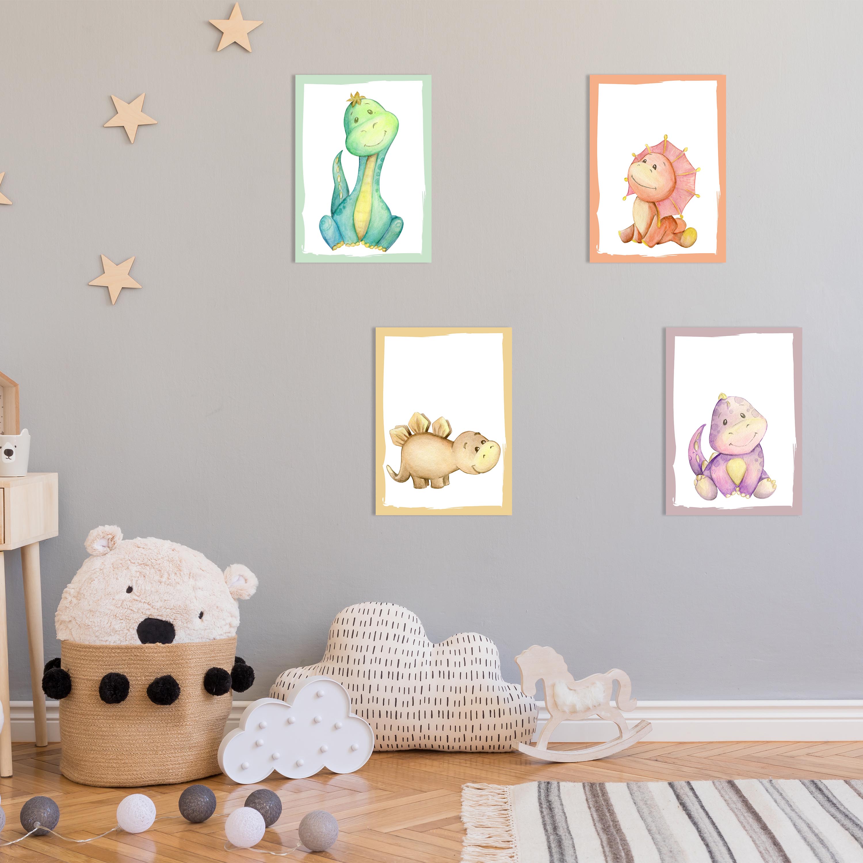 Deko Junge Mädchen-A4 Wandbilder Babyzimmer 4er Set Poster Bilder Kinderzimmer 