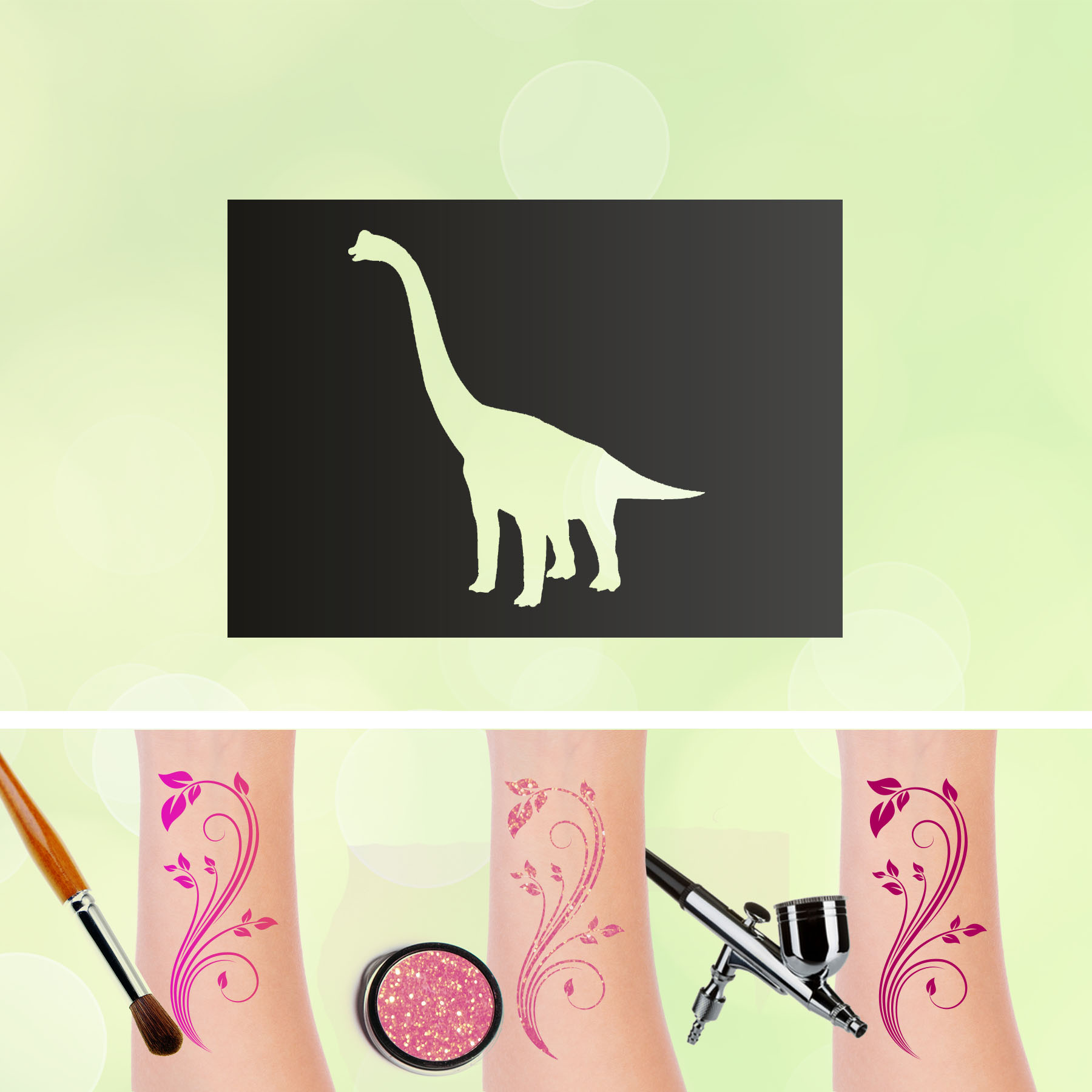 Tattoo Schablonen Dinosaurier V3 Selbstklebend Kinderschminken Airbrush