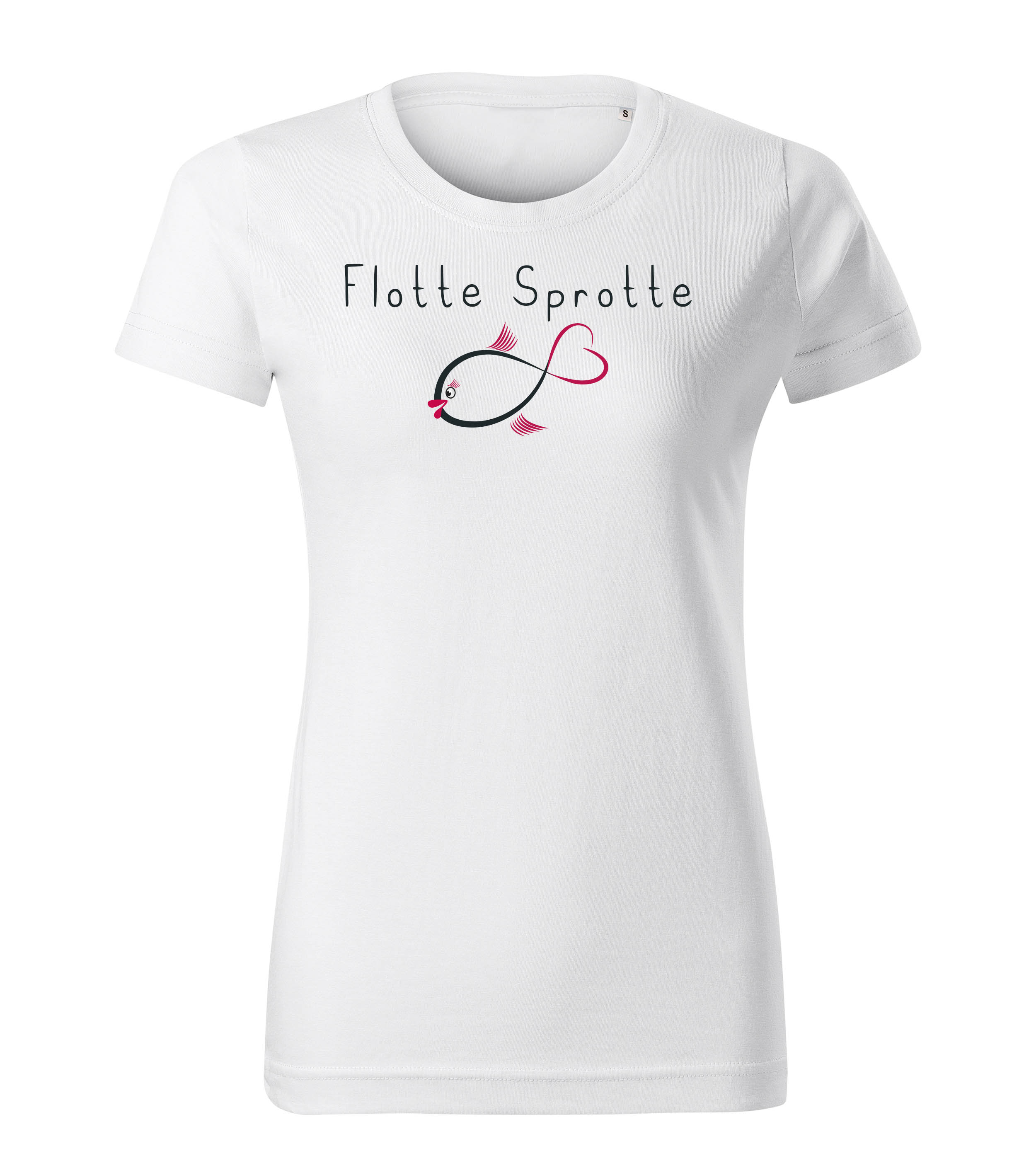 T-Shirt Shirt Spruch Flotte Sprotte Weiss / Hellgrau XS S M L XL Damen bedruckt Schrift Print Motiv Fisch