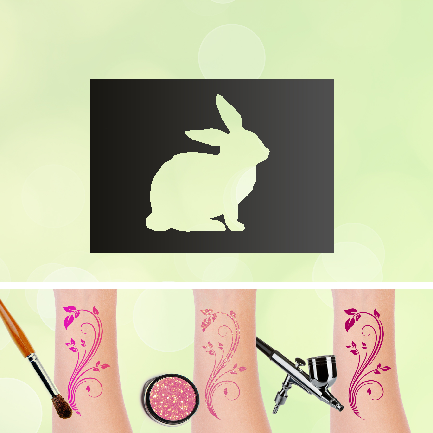 Tattoo Schablone Hase Häschen Selbstklebend Kinder Schminken Airbrush Makeup Kaninchen Langohr
