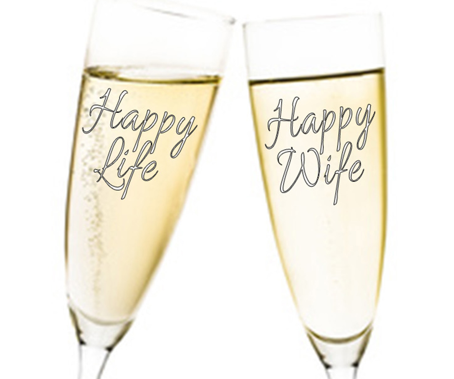 Happy Life Happy Wife Duo 2tlg. Aufkleber Hochzeit für Sektgläser