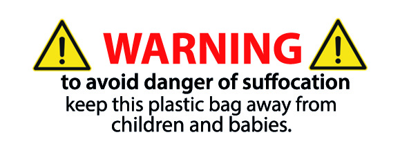 Aufkleber WARNING to avoid danger of suffocation selbstklebend auf Rolle 2500 Stück Sticker Etiketten Klebeetiketten Vorsicht Suffocation Folie Plastikbeutel