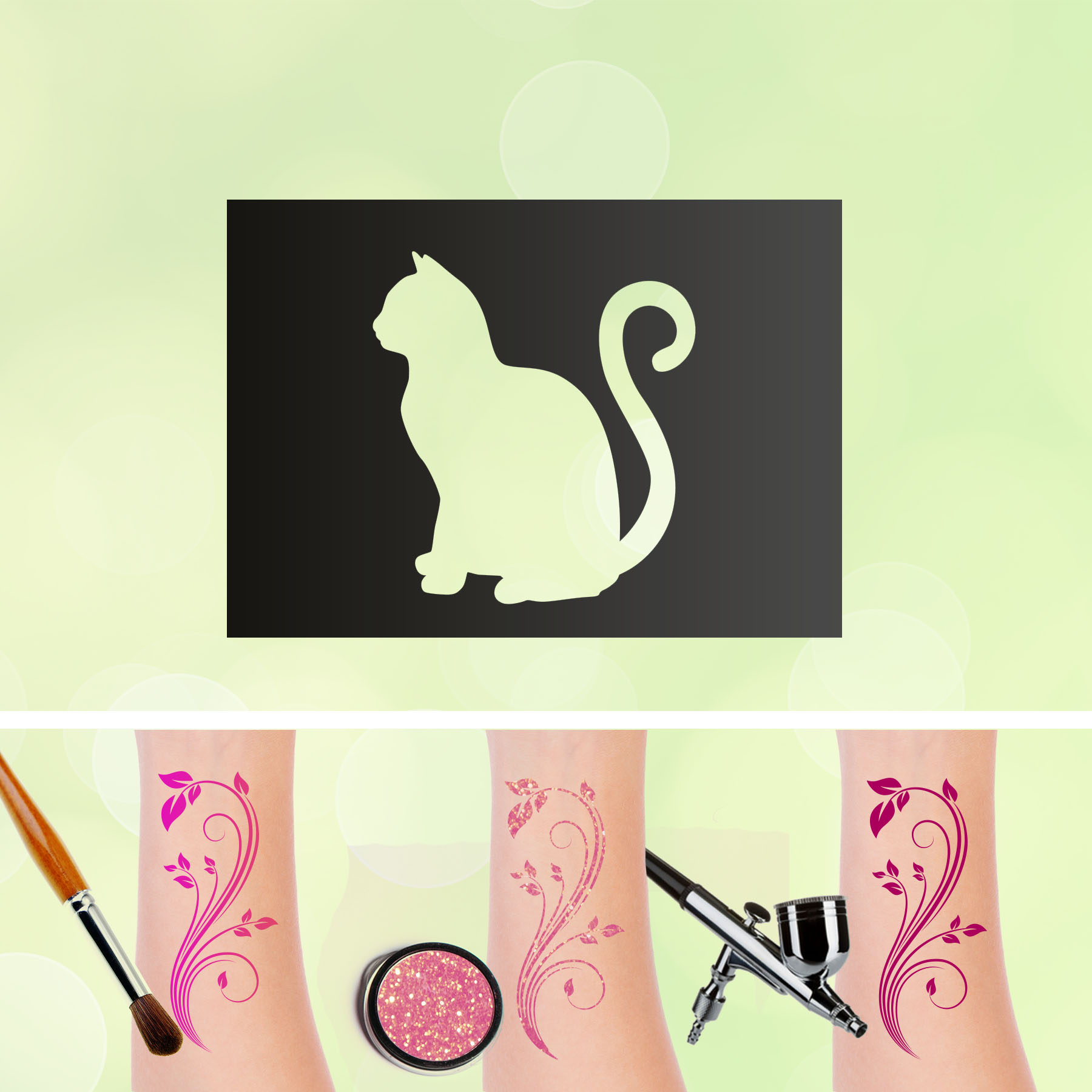 Tattoo Schablonen Katze V1 Selbstklebend Kinderschminken Airbrush