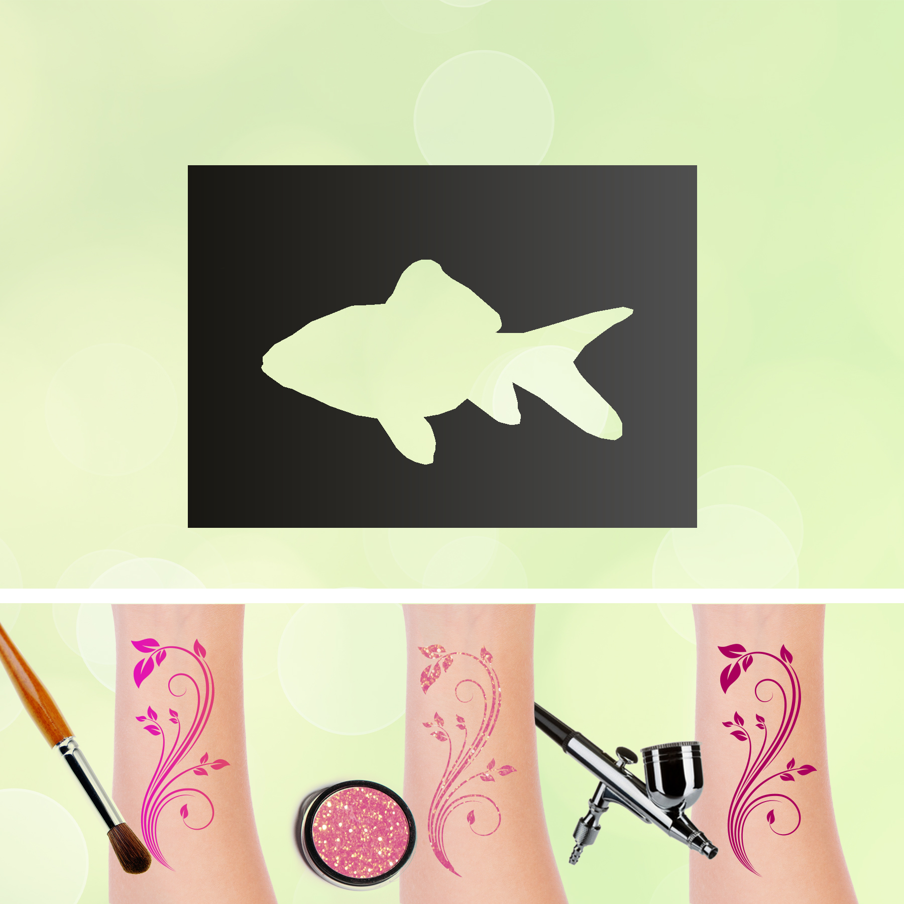 Tattoo Schablone Fisch 1 Selbstklebend Kinder Schminken Airbrush Makeup Goldfisch Meer Clownfisch