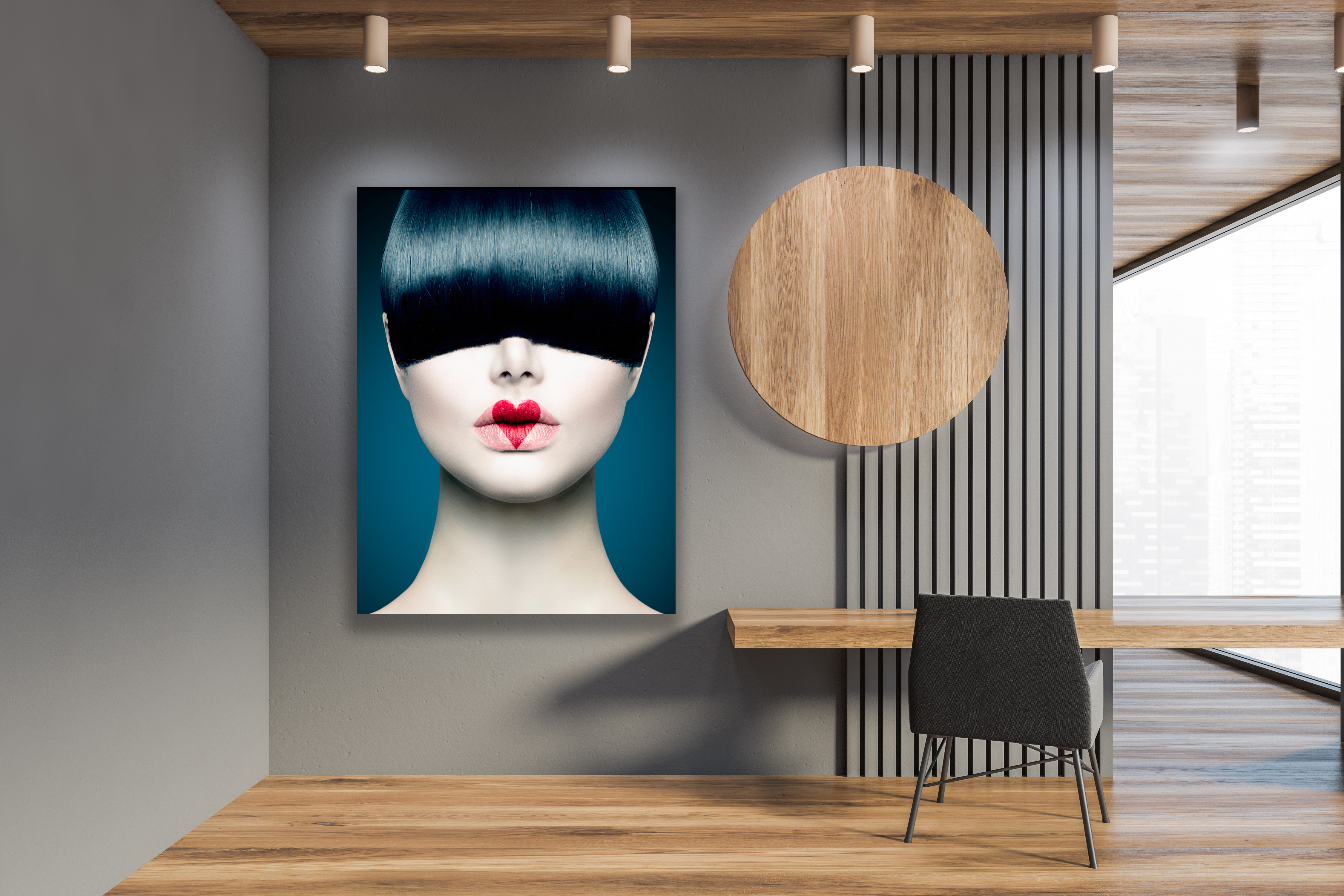 Wandbild Hochformat Titel: Frau Ponny Kussmund Herz - Bild Wanddeko Alu  Dibond Leinwand Acrylglas Holzbalken Butlerfinish Poster