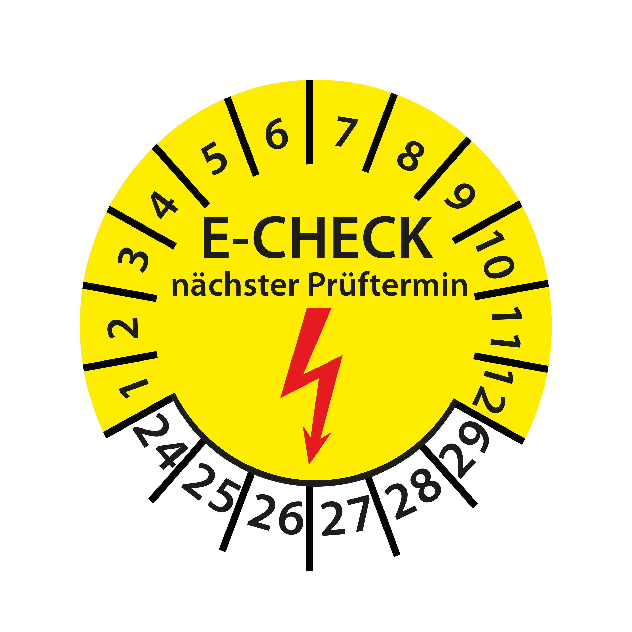Prüfplakette E-Check Elektro Wartung STK MTK DGUV Vorschrift 3 Nächster Prüftermin geprüft gemäß VDE 2024-2029 Ø 30mm Rund Gelb 