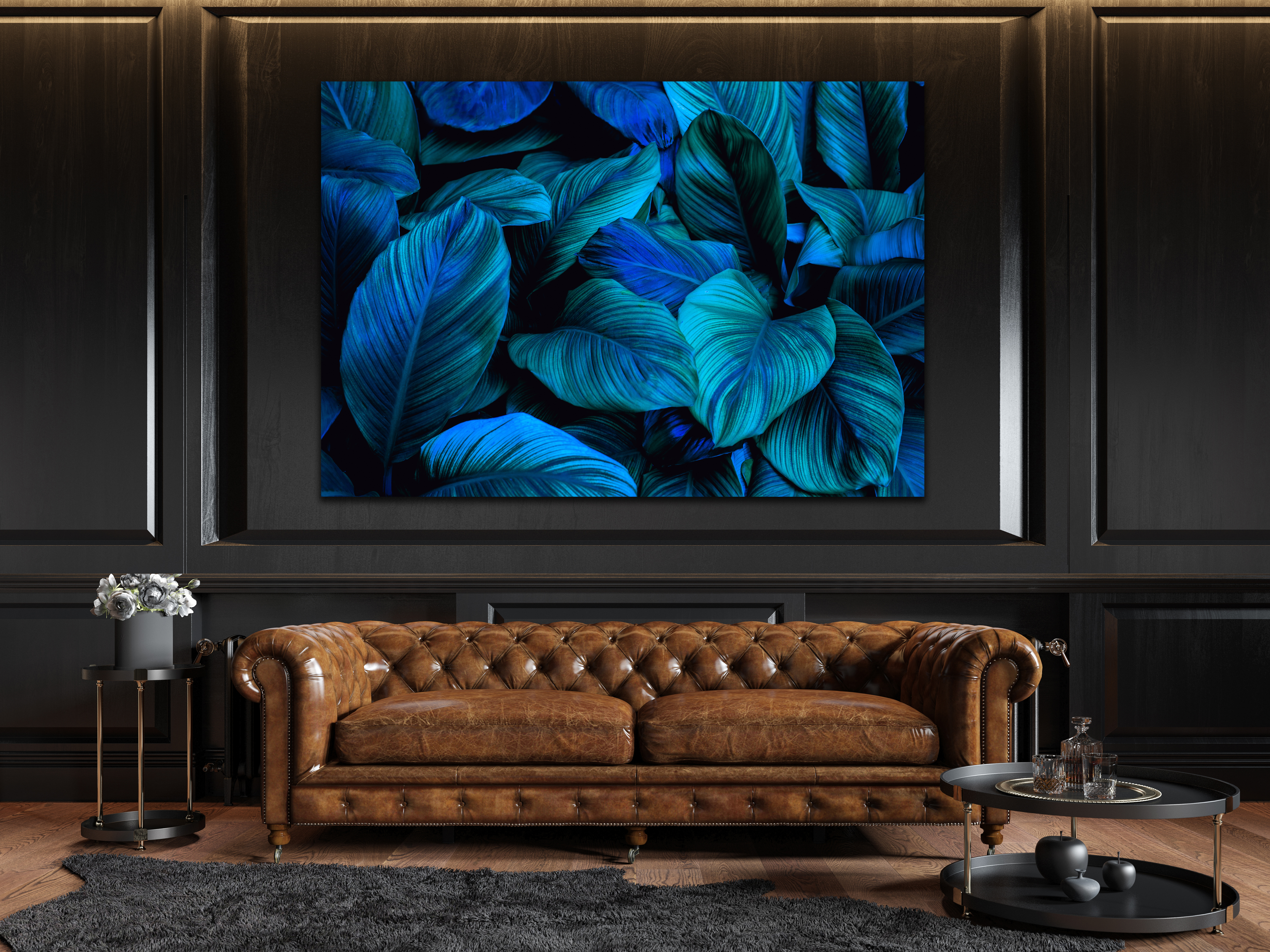 Wandbild Querformat Titel: Grüne blaue Pflanzen Textur Bild Wanddeko Alu Dibond Leinwand Acrylglas Holzbalken Butlerfinish Poster