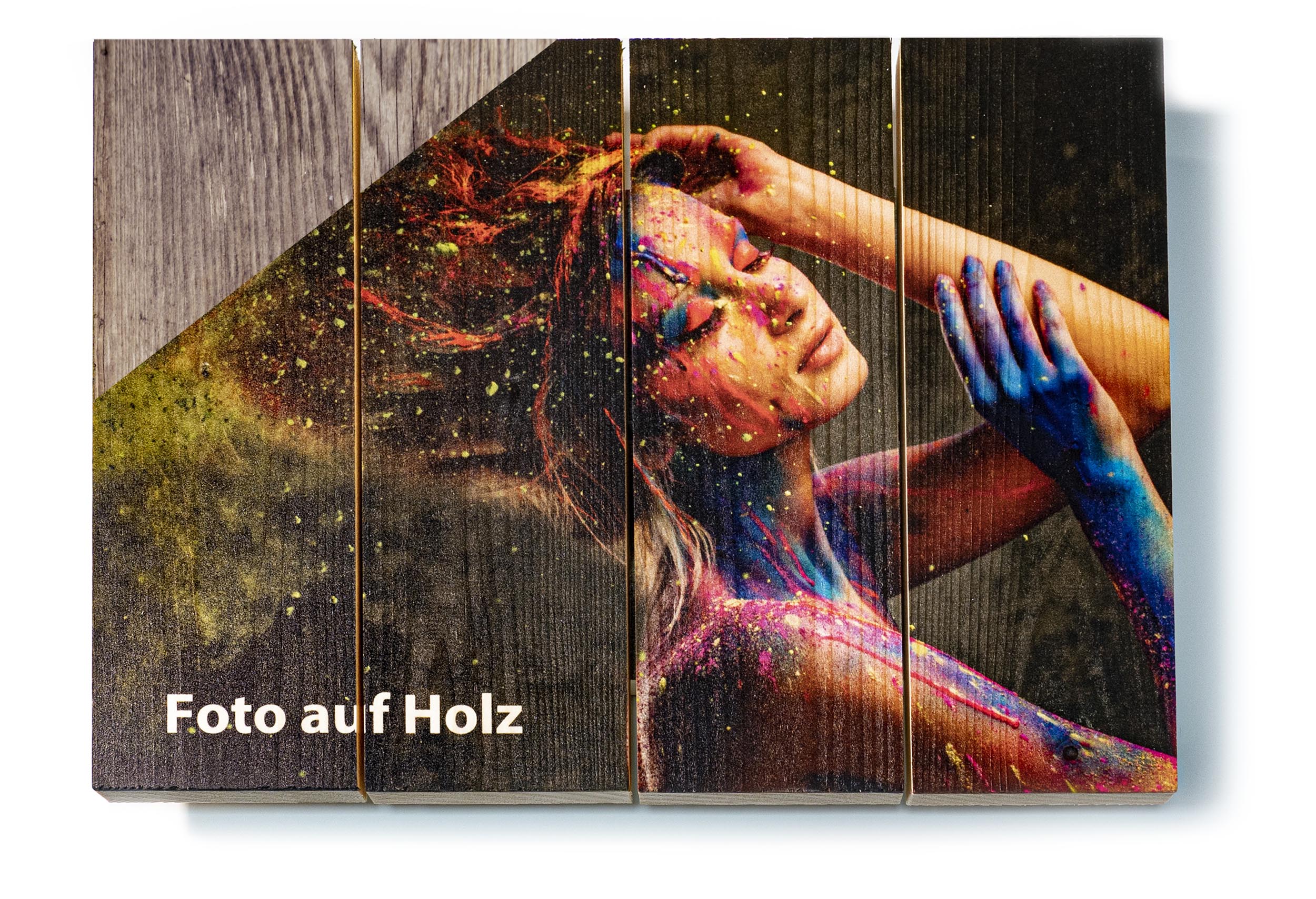 Wandbild Quadratisch Titel: Bunte Kunst Wasserfarben - Bild Wanddeko Alu Dibond Leinwand Acrylglas Holzbalken Butlerfinish Poster