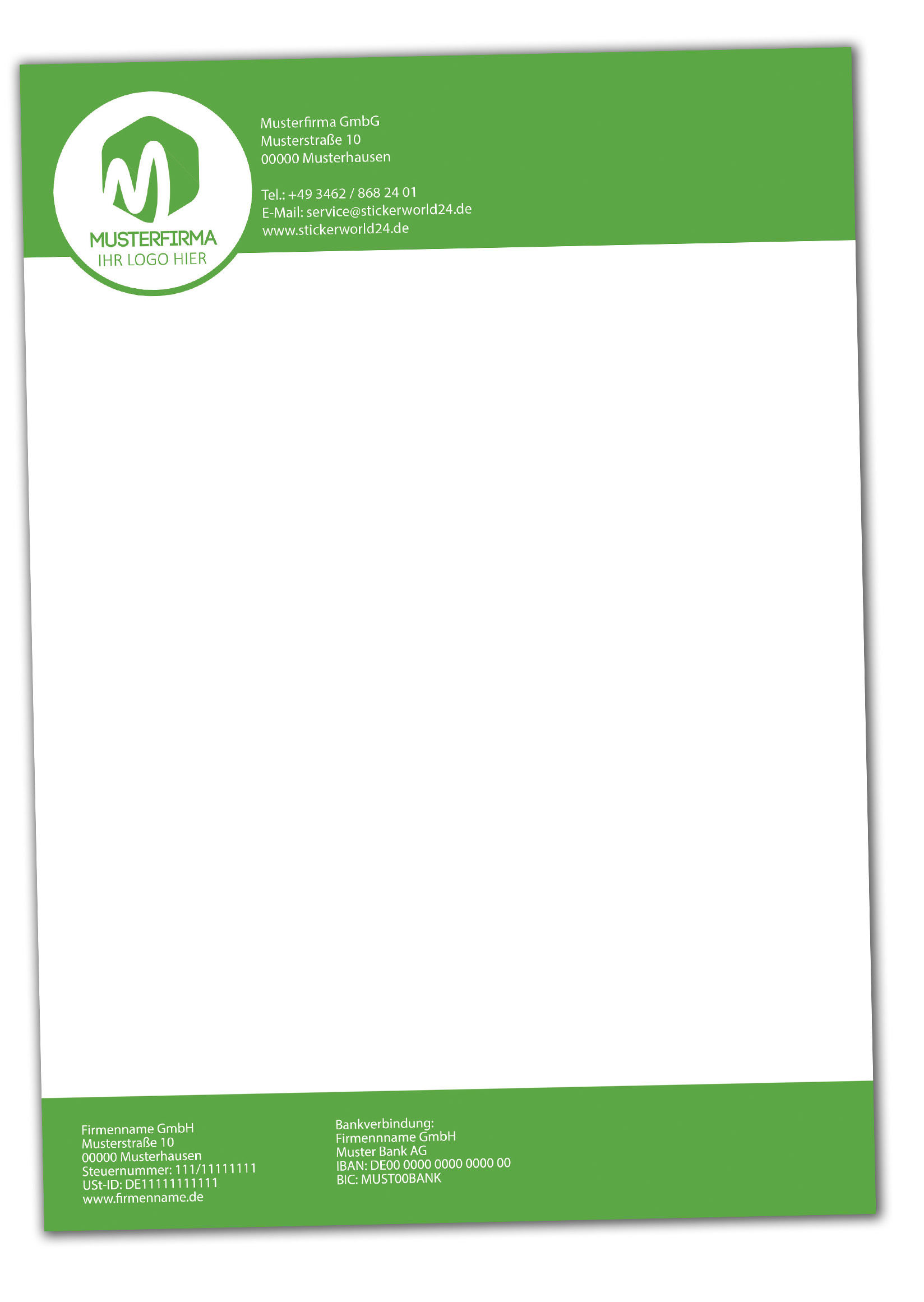 Briefpapier DIN-A4 Fertiges Design+Ihr Inhalt individuell einseitig bedruckt 4/0 Offsetpapier 90g/m²