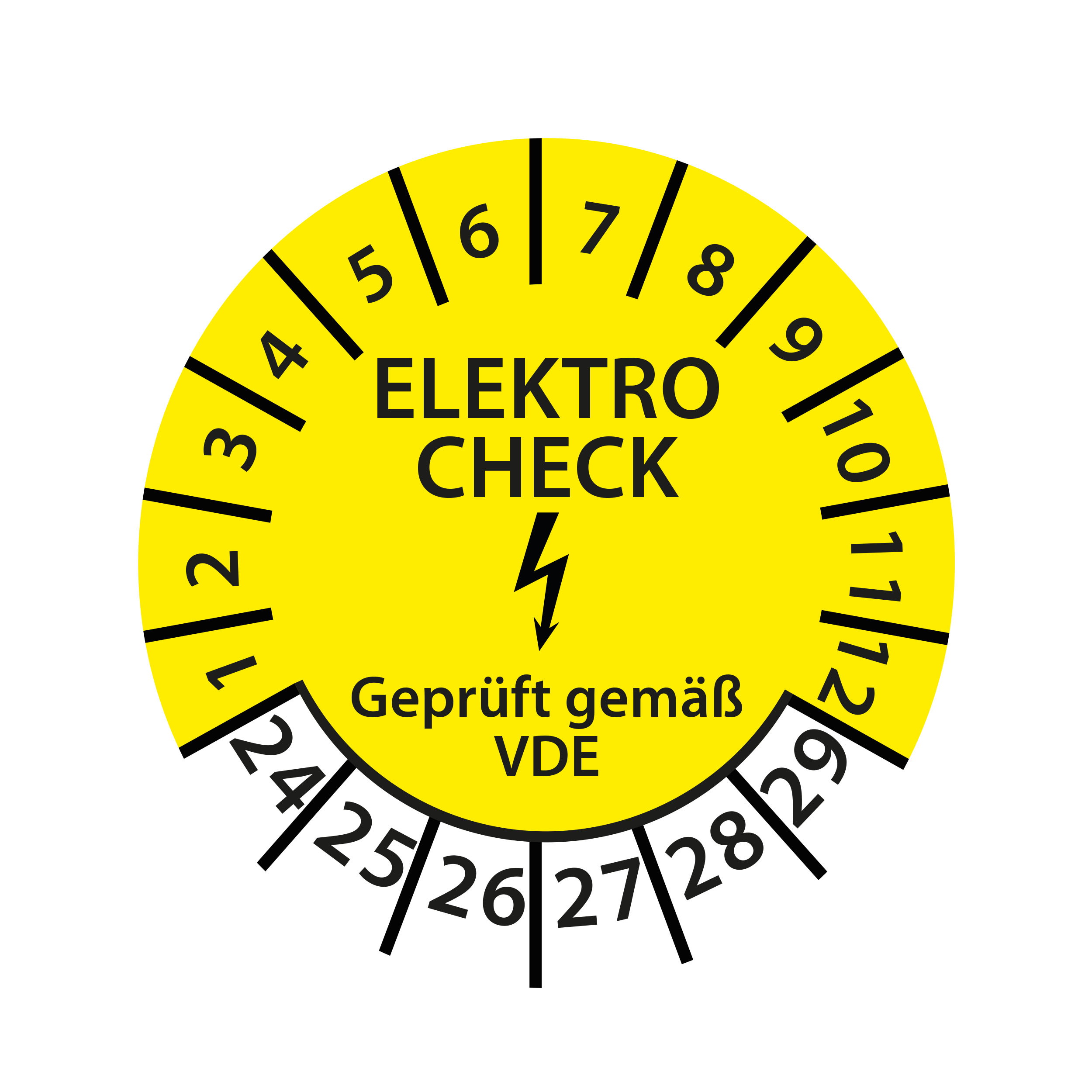 100 Stk. ab 2020 Ø30mm Jahresprüfplakette E-Check Geprüft gem VDE gelb/schw 