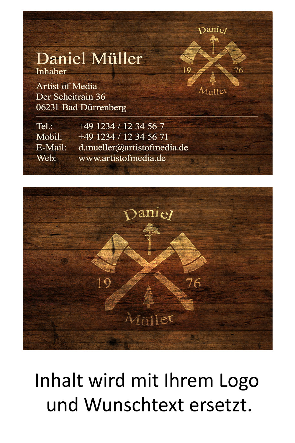 Visitenkarten individuell Fertiges Design Holz + Ihr Inhalt Business Karten 350g/qm 85 x 55mm