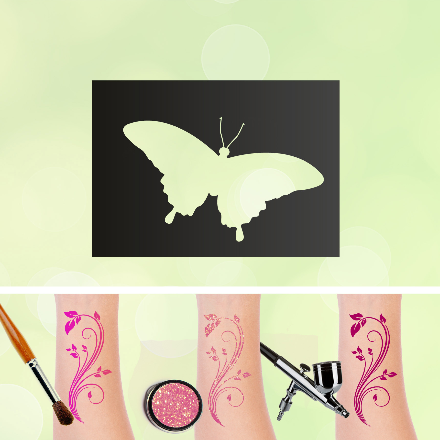 Tattoo Schablonen Schmetterling 2 Selbstklebend Kinderschminken Airbrush