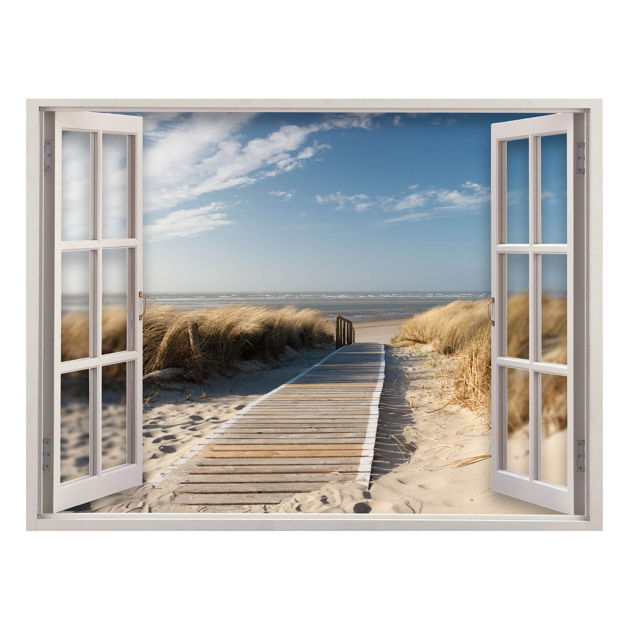 Wandbild Querformat Titel: Fensterrahmen Strand Textur Bild Wanddeko Alu Dibond Leinwand Acrylglas Holzbalken Butlerfinish Poster