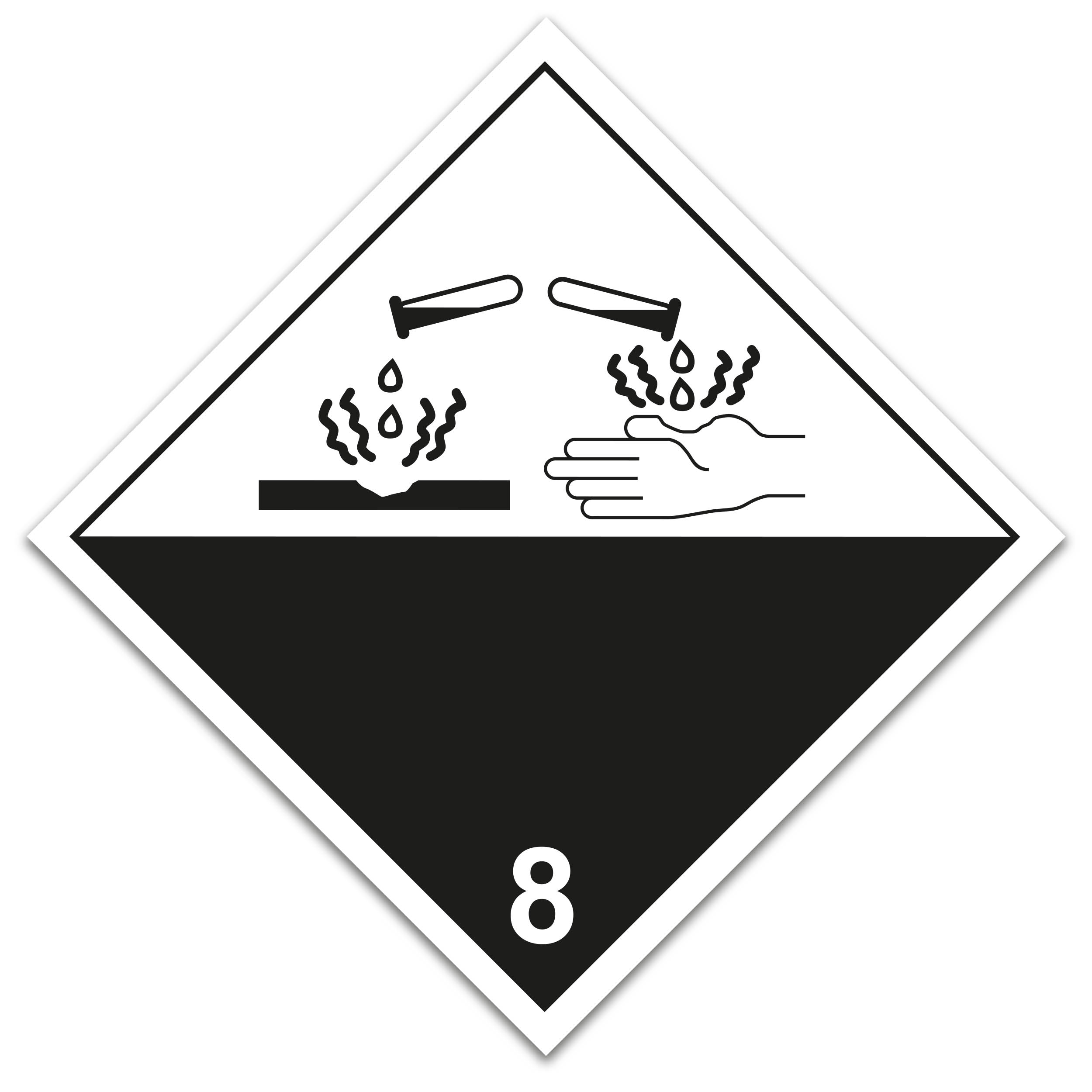 Aufkleber Gefahrgutklasse 8 ätzende Stoffe der ADR-Klasse 8 Hand Säure Achtung Gefahrenstoff Grosszettel / Placards