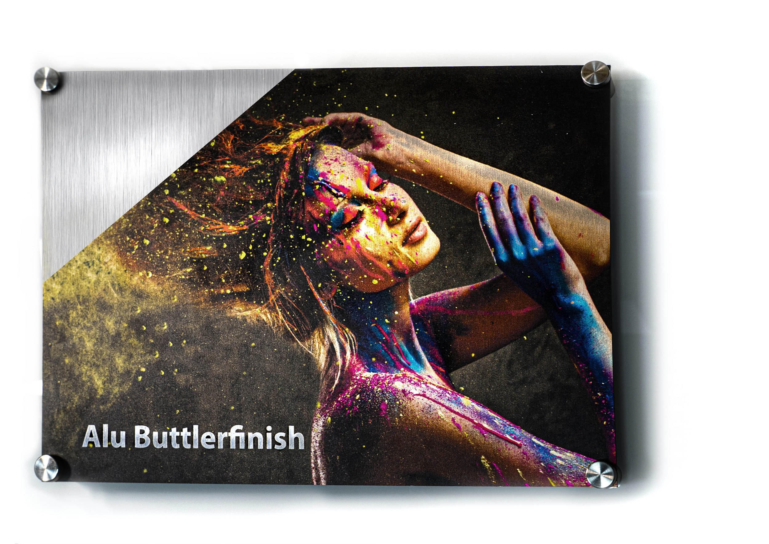 Wandbild Quadratisch Titel: Bunte Kunst Wasserfarben - Bild Wanddeko Alu Dibond Leinwand Acrylglas Holzbalken Butlerfinish Poster