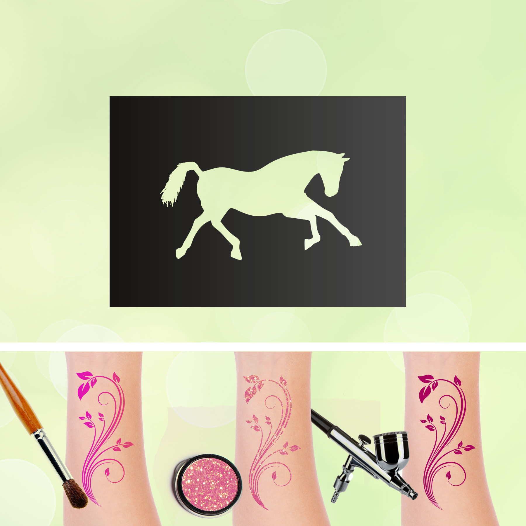 Tattoo Schablonen Pferd V2 Selbstklebend Kinderschminken Airbrush