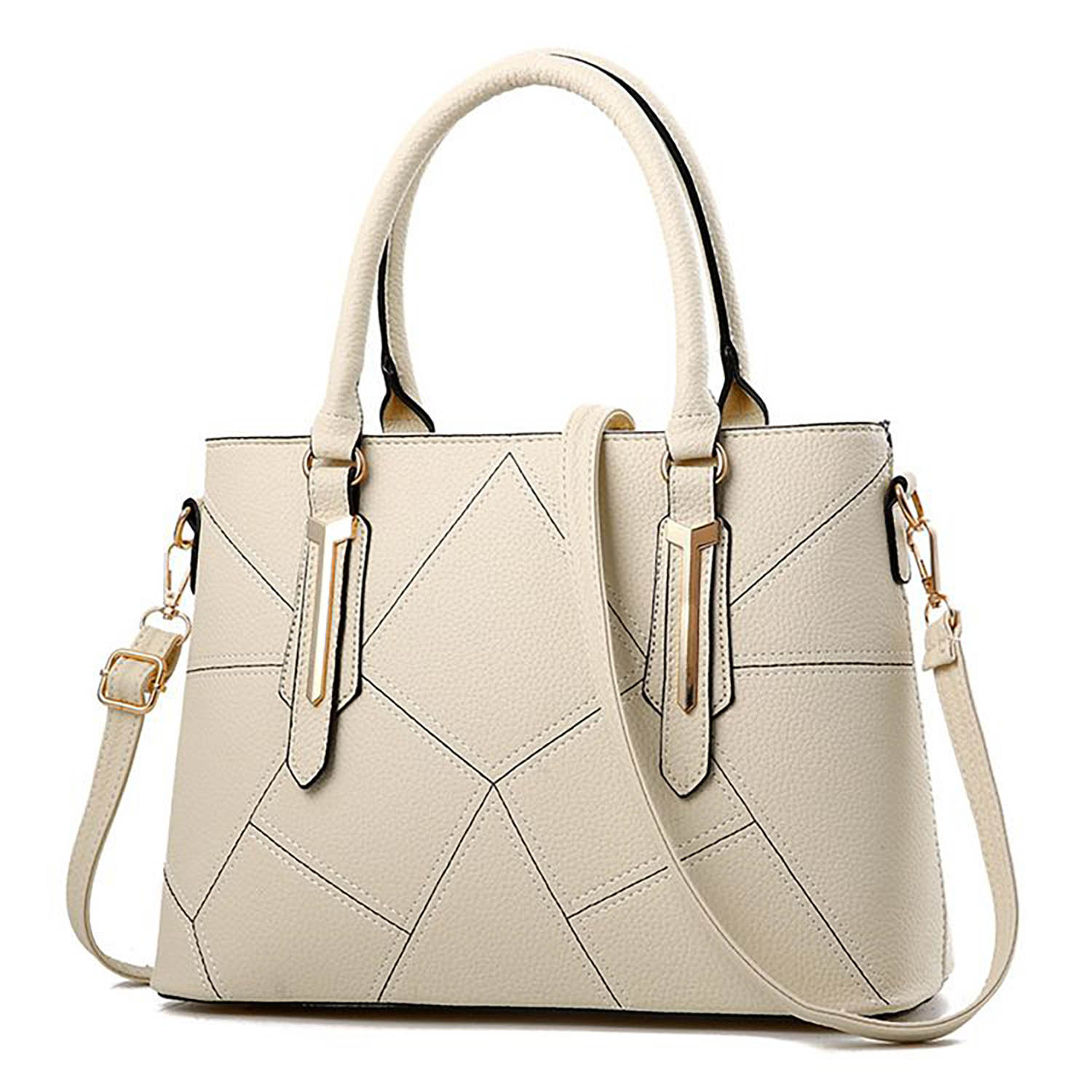 Handtasche Shopper Tragetasche trendige Umhängetasche Damen stylisches Gitter Muster Gold Applikationen Crossbody