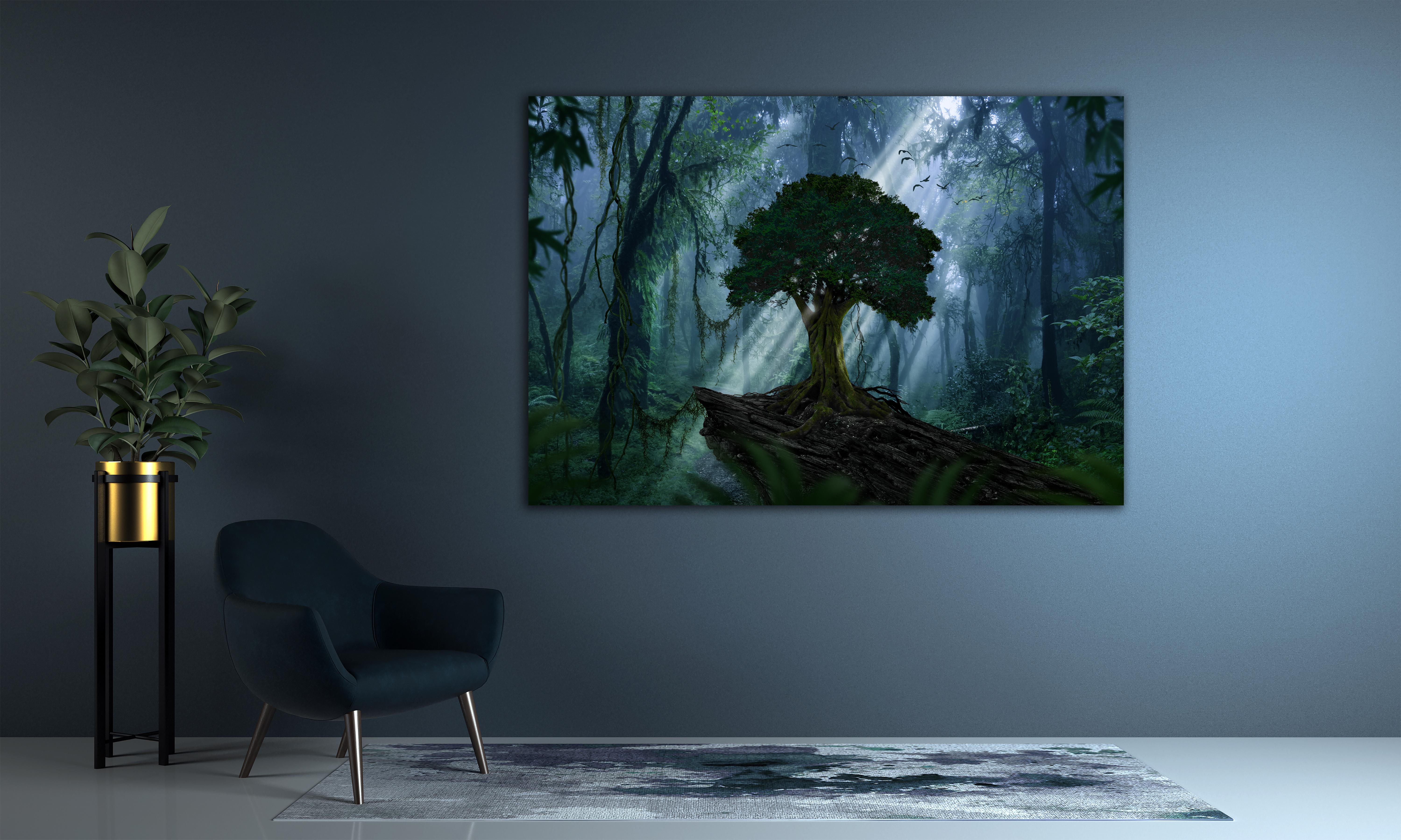Wandbild Querformat Titel: Jungle Darkness Baum Textur Bild Wanddeko Alu Dibond Leinwand Acrylglas Holzbalken Butlerfinish Poster