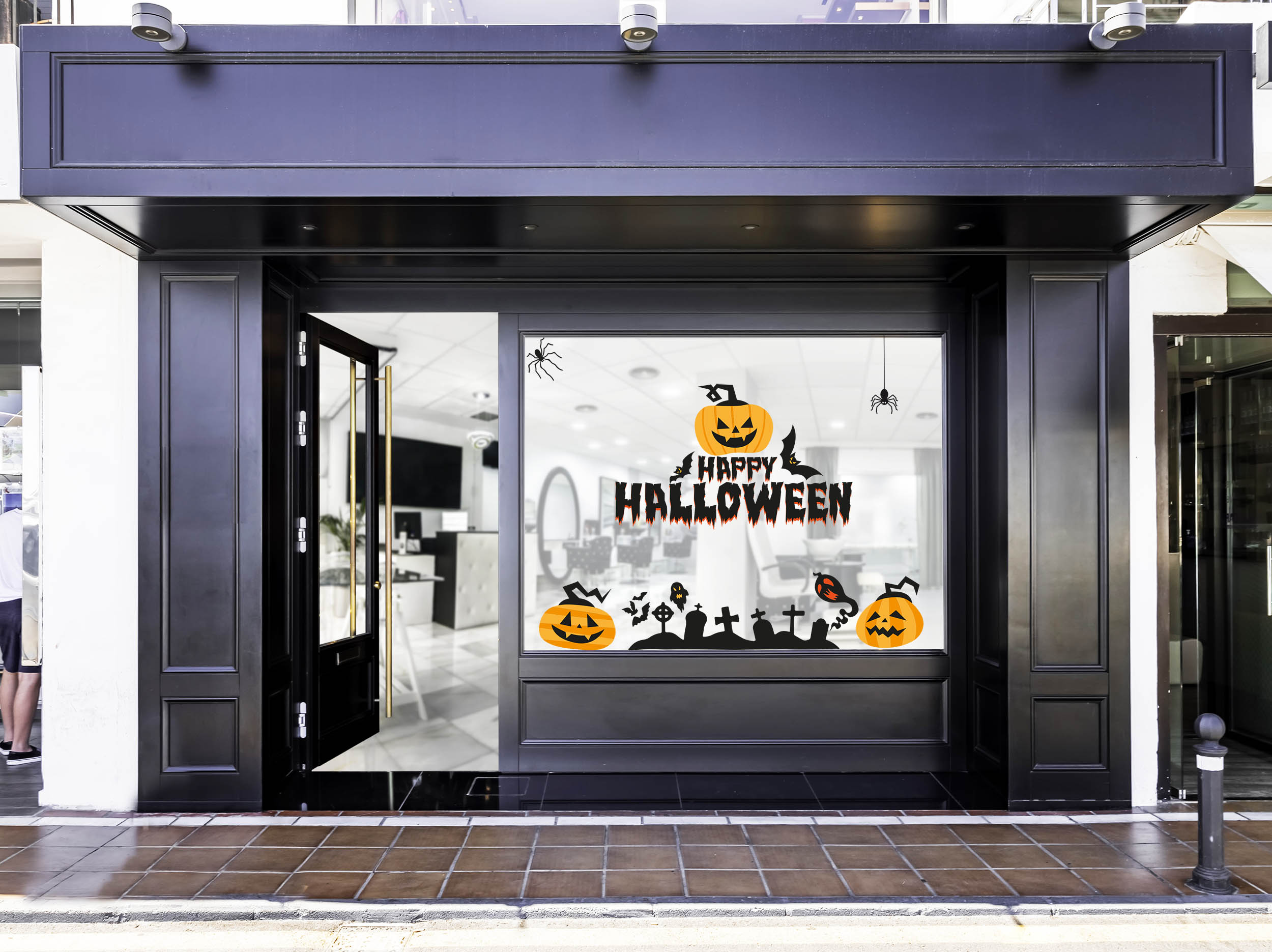 Aufkleber Halloween Set Groß für Fenster Schaufenster Dekoration Gruselig Kürbis Spinne Fledermaus Gespenst