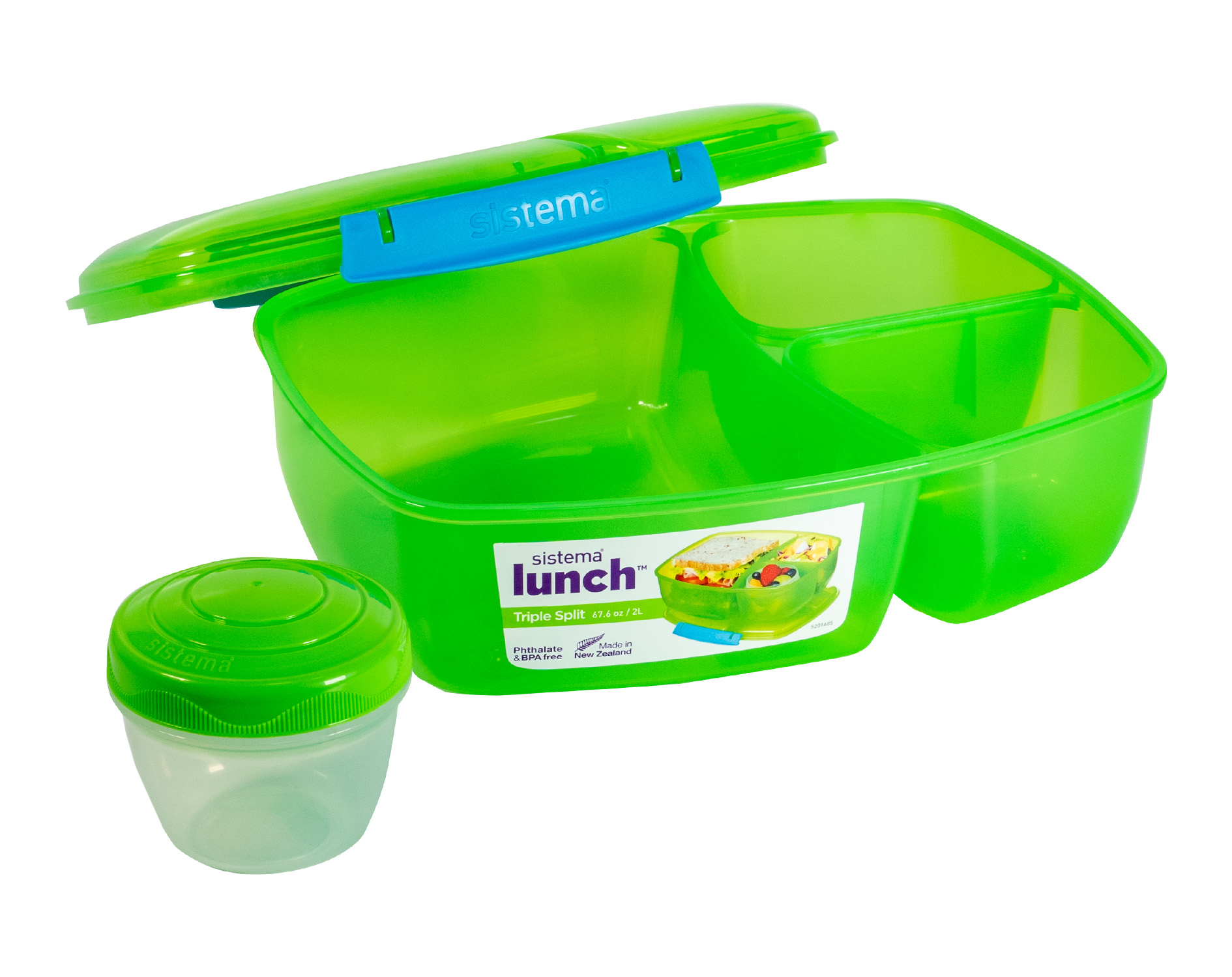 Sistema Lunchbox Triple Split Lunchbox mit Joghurttopf  2L GRÜN Brotdose 3Fächer 