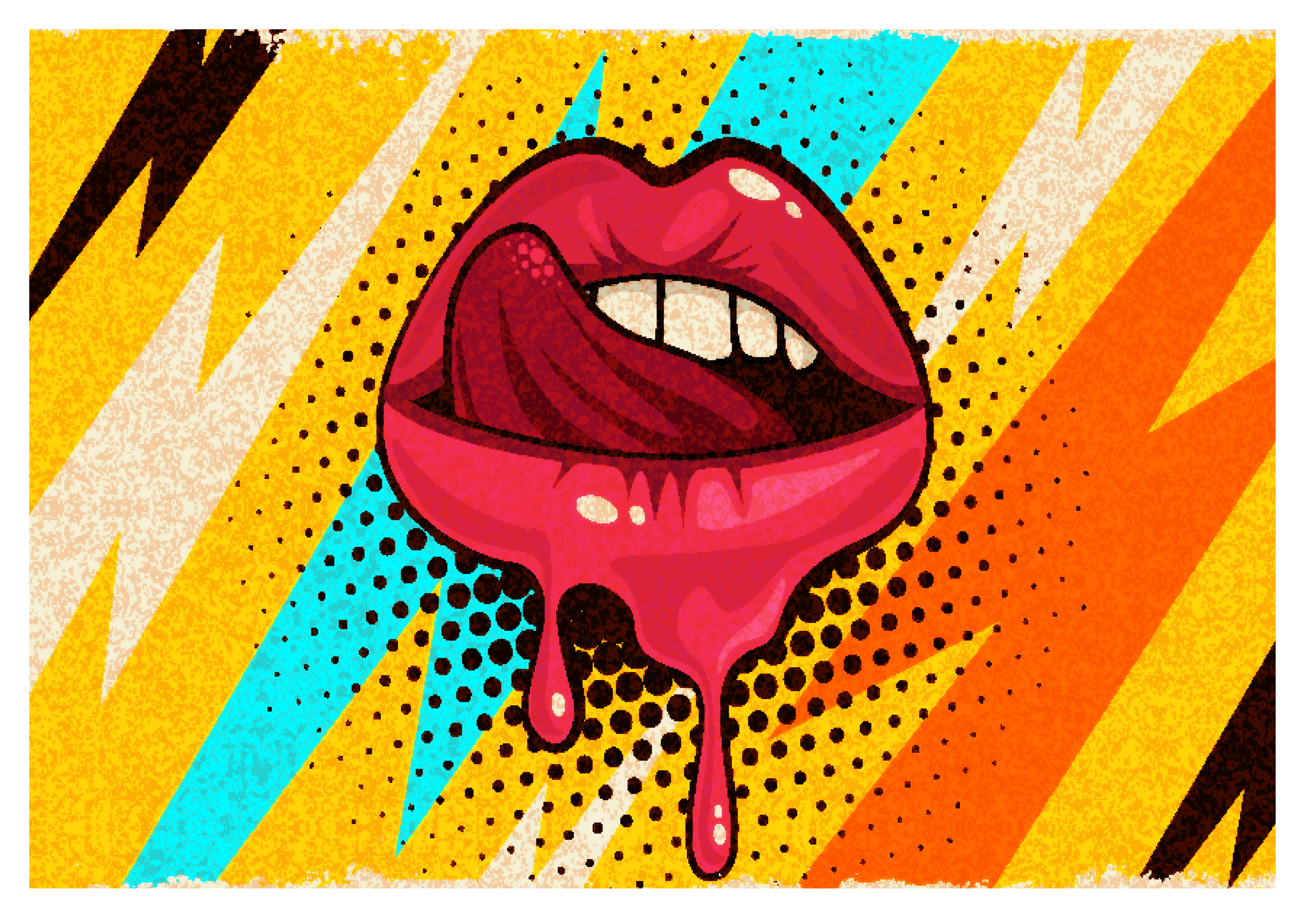 Wandbild Querformat Titel: Mund Lippen Rot Pop Art Bild Wanddeko Alu Dibond Leinwand Acrylglas Holzbalken Butlerfinish Poster