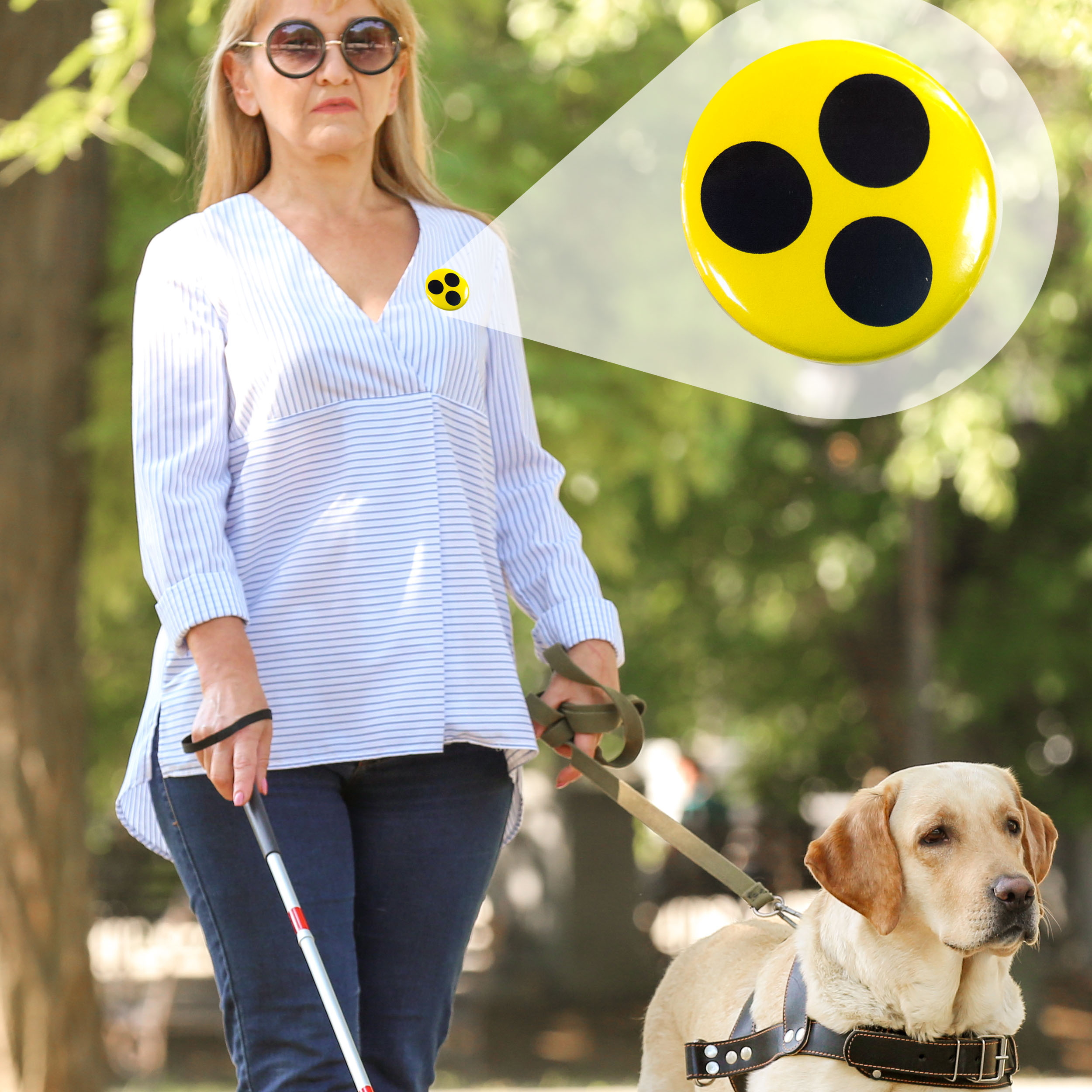 Blindenzeichen - Anstecker 3er Set Blindenplakette Button Gelb für Blinde und Sehbehinderte Rund Ø ca. 5cm Ansteckpin blinden button Nadel Sicherheitsnadel Blindenabzeichen aus Metall